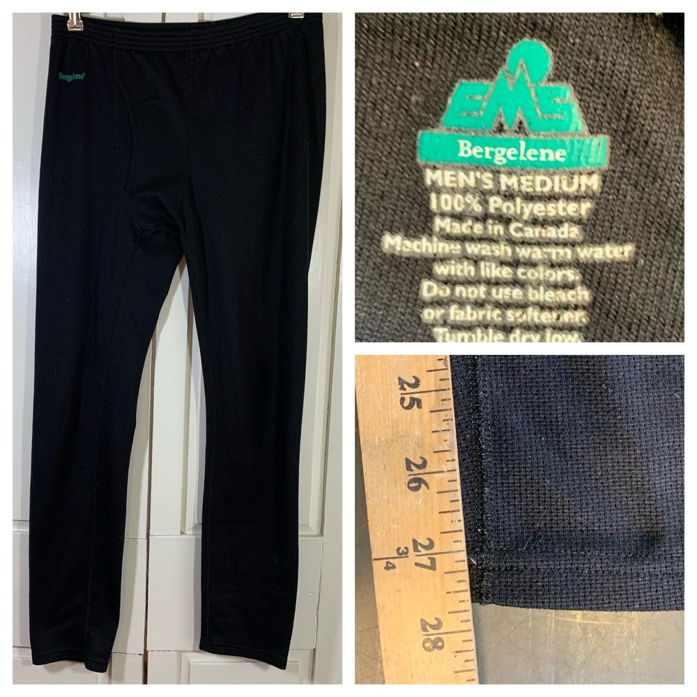 EMS Bergelene Mens Medium Black Thermal Base Layer Pants Made in Canada Leggings